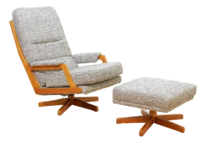 Vintage 1960s Danish Swivel Lounge Chair & Ottoman