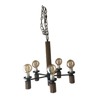 Mid Century Modern Contemporary Chandelier With Five Amber Lights For Sale