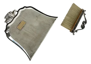 800 Silver Crumb Catcher and Brush, Italy, 1980s, Set of 2