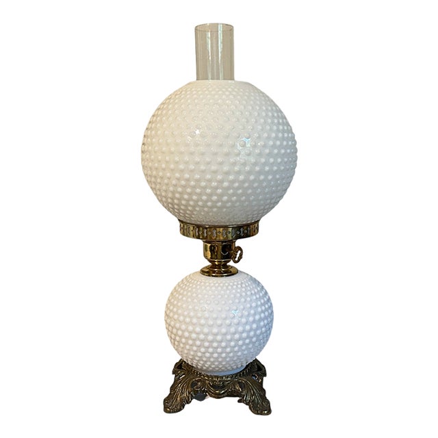 Vintage Hobnail Milk Glass Double Globe Hurricane Electric Lamp For Sale