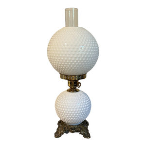Vintage Hobnail Milk Glass Double Globe Hurricane Electric Lamp