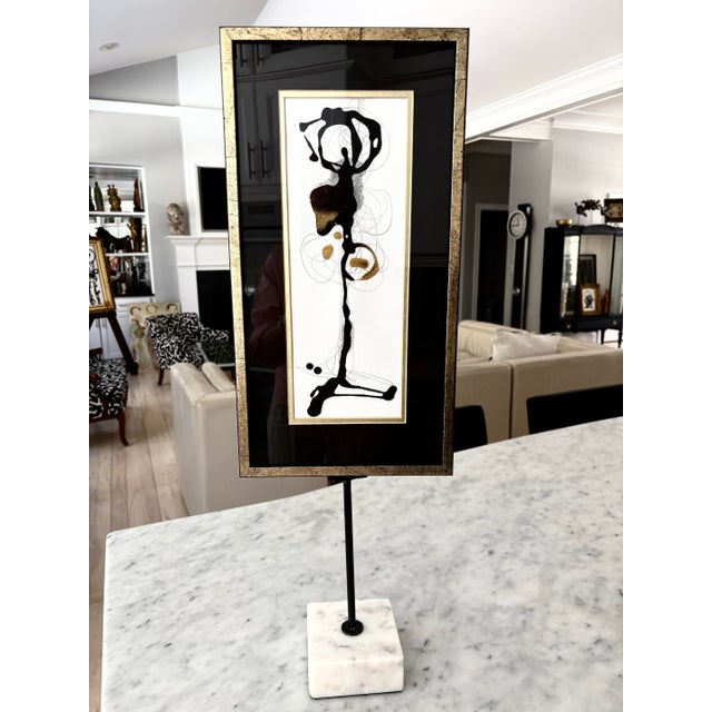 Abstract Modern Acrylic and Pencil Painting on Marble Stand “Energy Within” by Es Melfi For Sale - Image 3 of 12