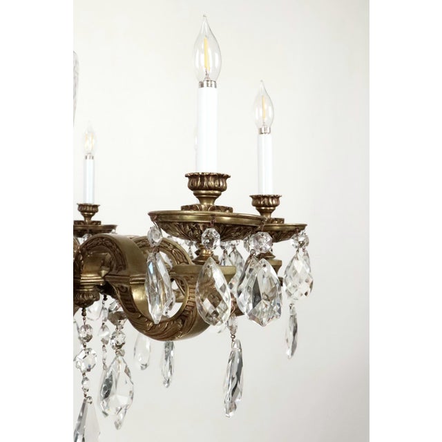 1930s Restored 1930s Victorian Crystal & Bronze Chandelier For Sale - Image 5 of 15