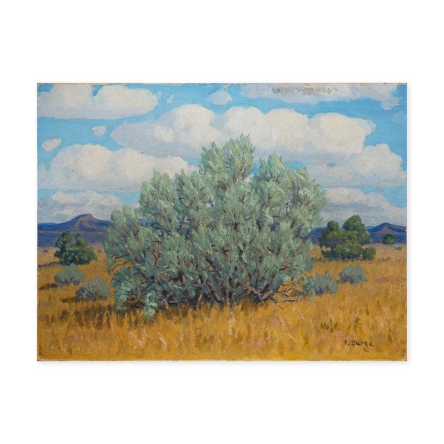Mid 20th Century Fred Darge Green, Yellow, and Blue Abstract Impressionist Western Desert Landscape, Mid-20th Century For Sale - Image 5 of 12