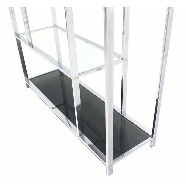 Milo Baughman Large Wide Chrome Smoked Glass Double Dome Shade Etagere Shelving Wall Unit MINT For Sale - Image 4 of 5