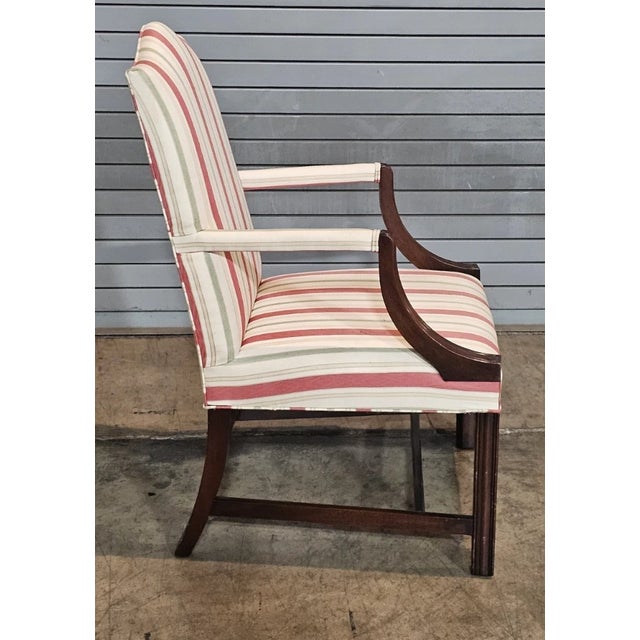 Hickory Chair Furniture Company Mid 20th Century Hickory Chair Federal Style Mahogany Lolling Chair Silk Striped Fabric For Sale - Image 4 of 8