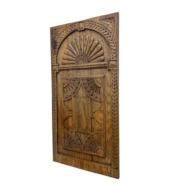 Relief Carved Oak Wood Wall Panel Plaque, 1940s For Sale - Image 3 of 8