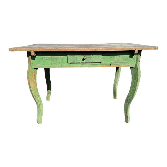 Antique Rustic Green Swedish Writing Desk Console Table For Sale