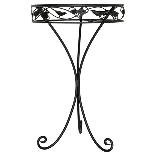 Bird Adorned Round Metal Garden Side Table, Cast Design, USA, 1980s For Sale - Image 12 of 13