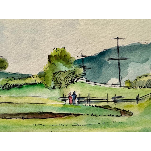 Rustic Henry Emil Salloch Original Watercolor on Paper Country Pasture, 1944. For Sale - Image 3 of 6