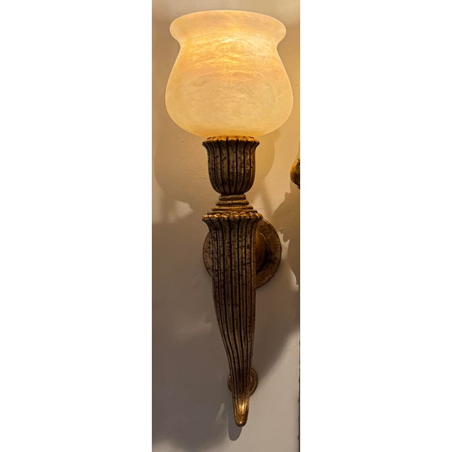 Neoclassical Myran Allan Luxury Lighting Neoclassical Bronze and Sconces Pair For Sale - Image 3 of 7