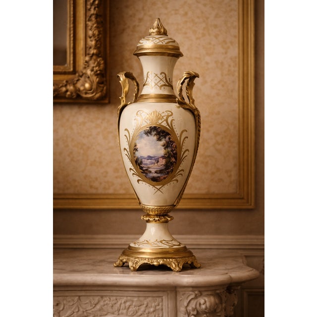 1970s French Style Cream Gilt Porcelain Garniture Set of 3 For Sale - Image 12 of 18