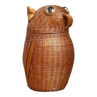 Vintage Shanghai Weave Rattan Owl Basket For Sale