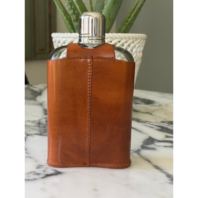 Vintage English Cognac Leather & Glass Hip Flask With Dinking Cup For Sale In Little Rock - Image 6 of 11