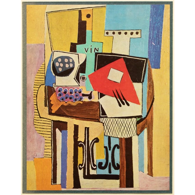 An excellent vintage full-color print after Cubist painting "Guitar and Grapes" (1923) by Pablo Picasso. Comes from a...