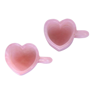 Valentine's Natural Rose Quartz Pink Heart Shaped Cups Pair