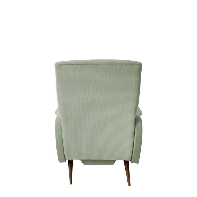 Vintage Green Ribbed Reclining Lounge Chair, Italy, 1950 For Sale - Image 3 of 9