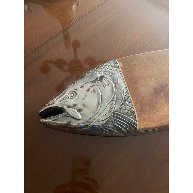1930s Vintage Silver Plate and Wood Fish Serving Board For Sale - Image 5 of 7
