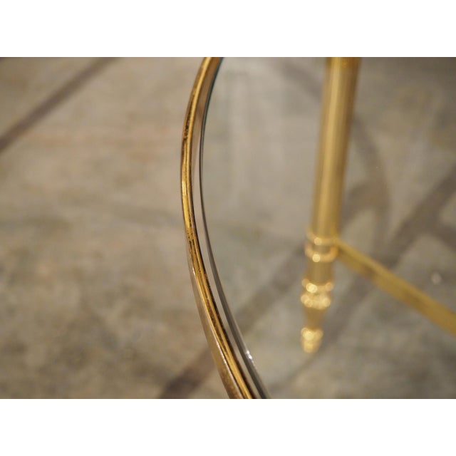 French Pair of 1970s Circular French Brass and Glass Side Tables For Sale - Image 3 of 18