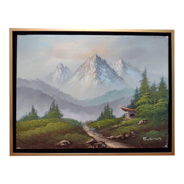 Vintage Impressionist Landscape Snowy Mountains Woods Acrylic on Canvas Framed 12x16 For Sale