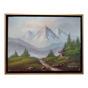 Vintage Impressionist Landscape Snowy Mountains Woods Acrylic on Canvas Framed 12x16