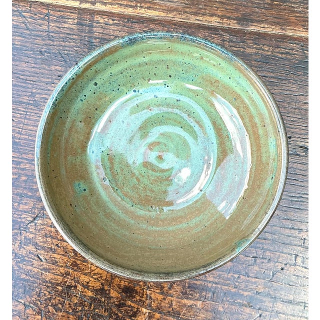 Late 20th Century Late 20th Century Handcrafted Speckled Green Ceramic Bowl For Sale - Image 5 of 15
