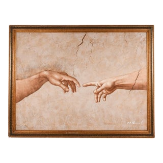 Framed Signed Creation of Adam After Michelangelo Oil on Canvas For Sale