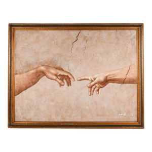 Framed Signed Creation of Adam After Michelangelo Oil on Canvas