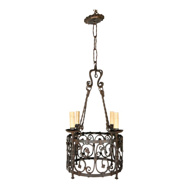 Early 20th Century Iron French Chandelier For Sale