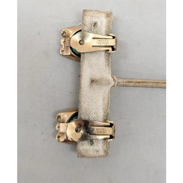 Vintage 1950s Signed Napier Goldtone Faux-Jade Clip Earrings-2 Pieces For Sale In Philadelphia - Image 6 of 6