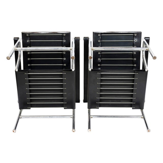 Black Vintage Black Leather Armchairs by Le Corbusier for Cassina, 1960s, Set of 2 For Sale - Image 8 of 9