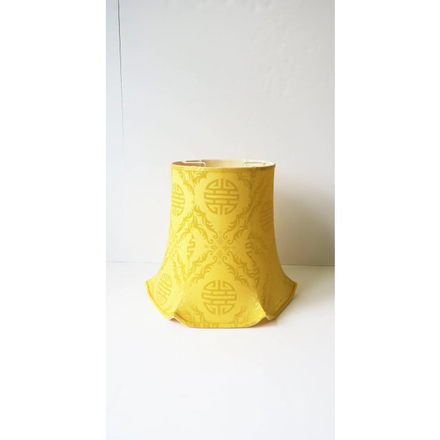 Bright Yellow Ceramic Chevron Chinoiserie Table or Desk Lamp With Silk Shade For Sale - Image 11 of 13