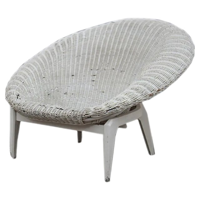 Italian Rattan & Lacquered Lounge Chair, 1950s For Sale