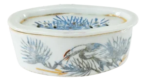 Chinese Porcelain Cricket Cage Box With Crane and Pine Tree