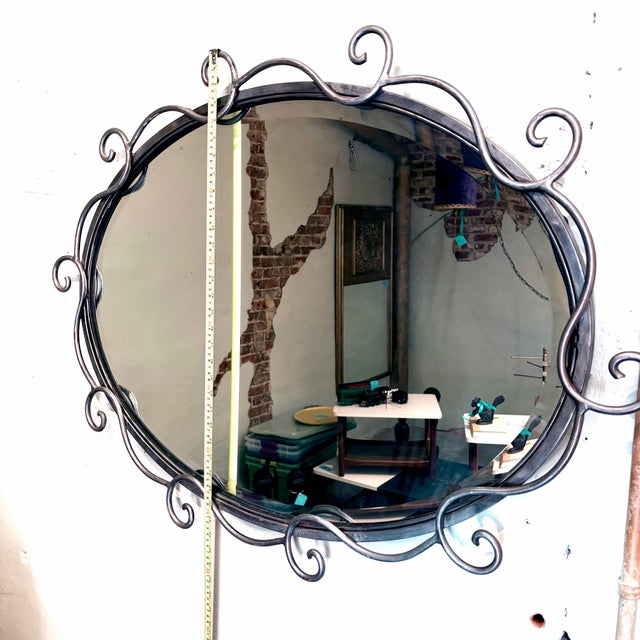 Vintage Wrought Iron Scrollwork Oval Wall Mirror For Sale - Image 10 of 11