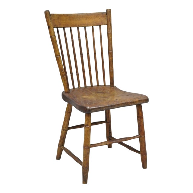 Antique Primitive Rustic French Farmhouse Wooden Faux Bamboo Side Chair For Sale