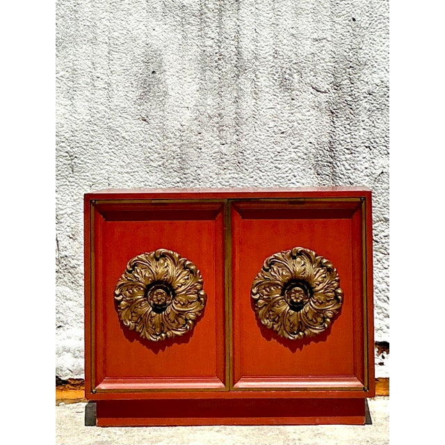 Red Vintage Regency Lane Gilt Floral Cabinet For Sale - Image 8 of 10