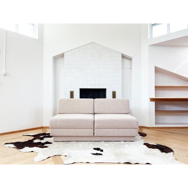 Beige Vintage Swedish 1980s Convertible Sofa Lounge Chairs built in Table Daybed For Sale - Image 8 of 11