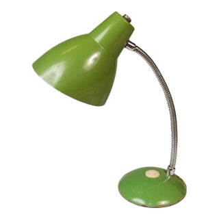 Mid-Century Modern Industrial Patinaed Adjustable Height Desk Table Lamp in Army Green, C. 1960s For Sale