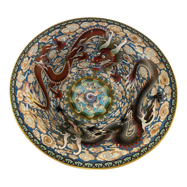 Imperial Chinese Five Clawed Dragon Motif Cloisonné Bowl For Sale