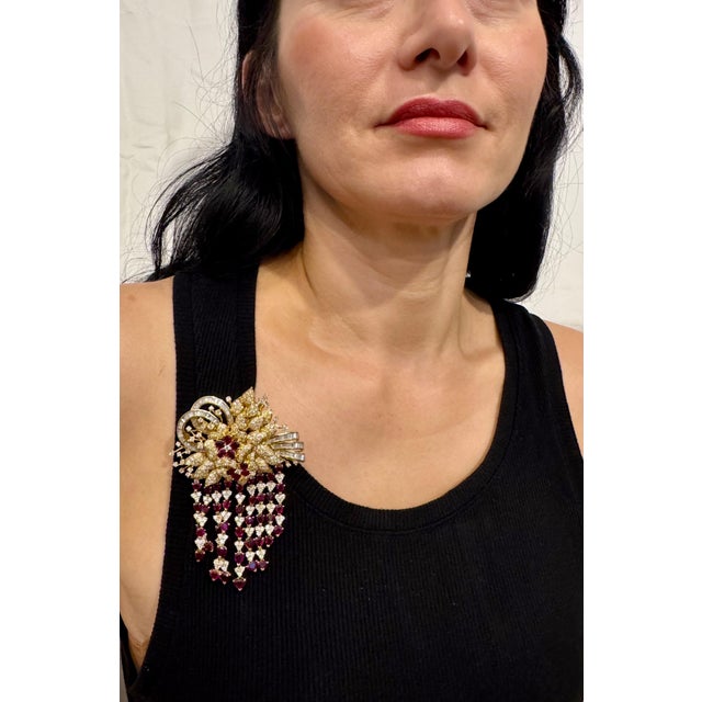 Vintage 18 Ct Diamond & 15 Ct Ruby Floral Broach 52.8 GM 18 Karat Yellow Gold For Sale - Image 14 of 18