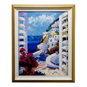 "View to Santorini" Original Print on Canvas by Barbara McCann, Framed, Hand Signed