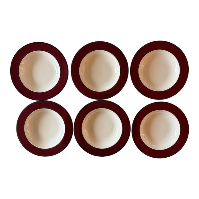 Set of 6 Pagnossin Ironstone Burgundy Soup Bowls For Sale