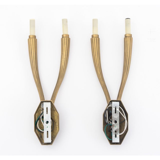 Metal Art Deco Style Brass 2-Branch Wall Sconces, Pair For Sale - Image 7 of 7
