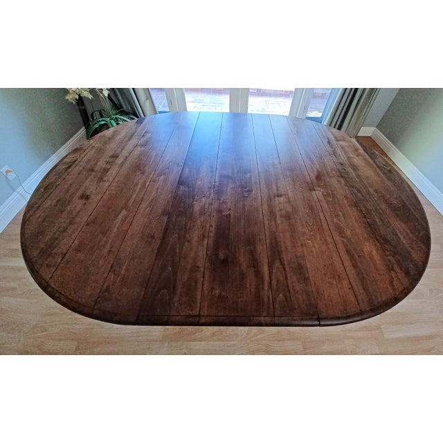 Ethan Allen Refinished Round Dining Table With Iron Metal Base & Leaf