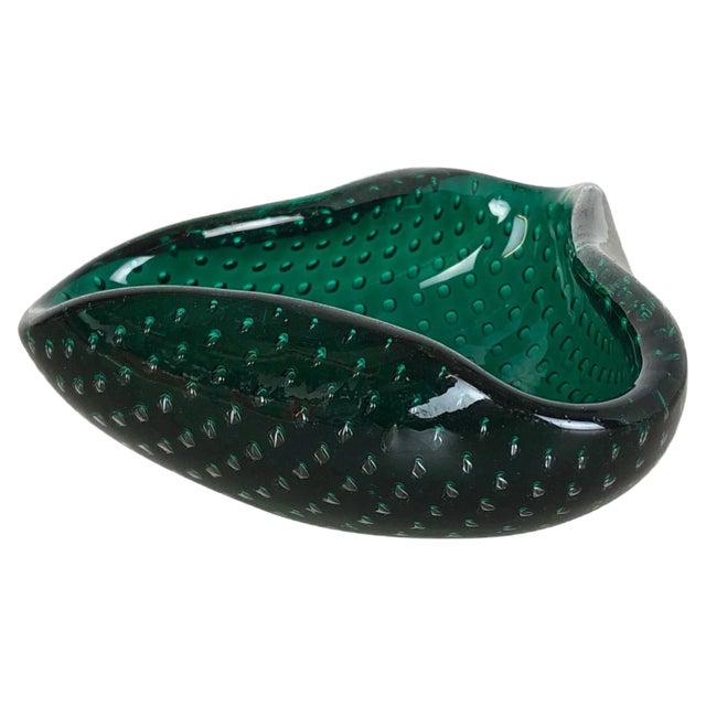 Green Murano Glass Bullicante Ashtray, Italy, 1970s For Sale