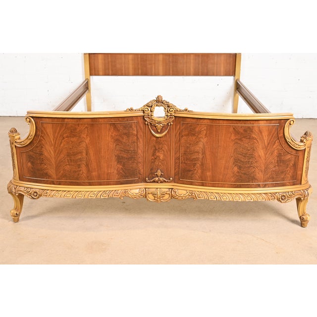 Wood Romweber French Provincial Louis XV Flame Mahogany and Parcel Painted Full Size Bed, Circa 1920s For Sale - Image 7 of 11