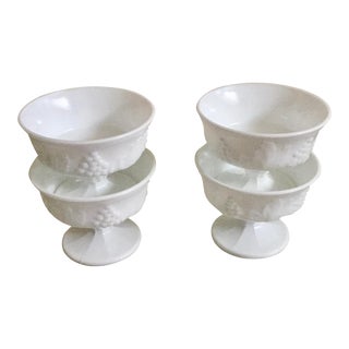 1950s Indiana Glass for Colony Harvest Milk Glass Sherbet/Dessert Cups- Sets of 4 For Sale