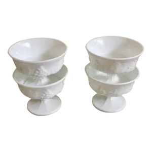 1950s Indiana Glass for Colony Harvest Milk Glass Sherbet/Dessert Cups- Sets of 4