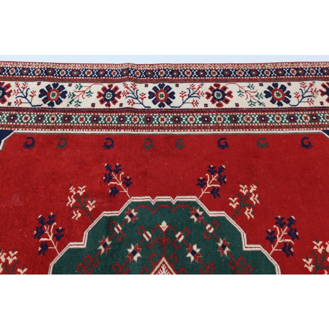 Art Deco Vintage Hand-Knotted Oushak Rug With Central Medallion Pure Wool & Natural Dyes -7' X 9' 1'' For Sale - Image 3 of 11